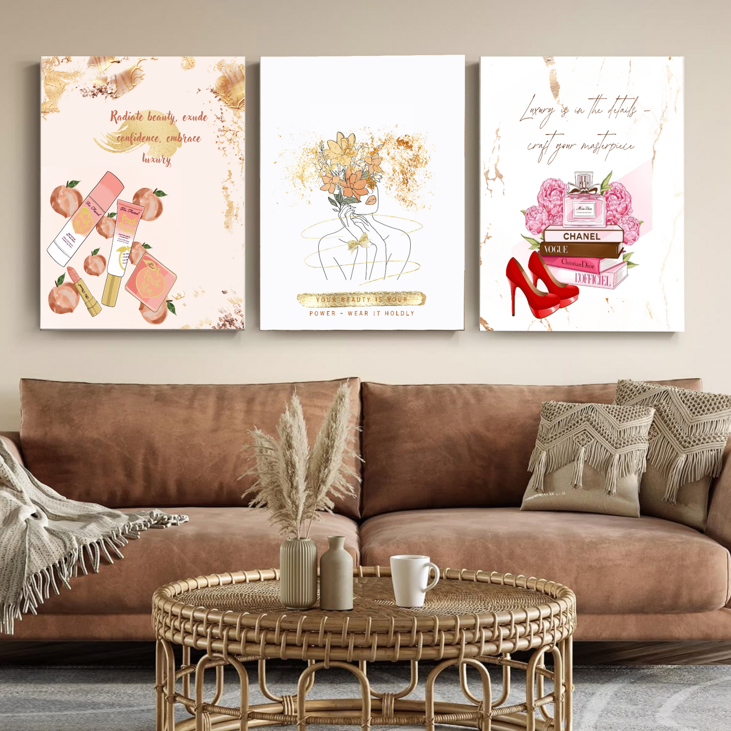 Radiate Beauty, Exude Confidence, Embrace Luxury | Aesthetic Wall Art